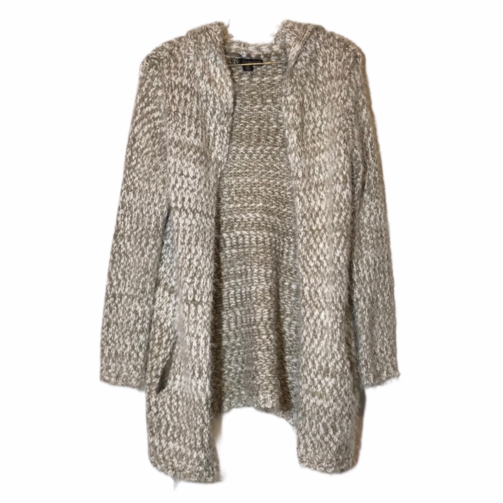 Kadence Hooded Chunky Knit Cardigan Taupe White S